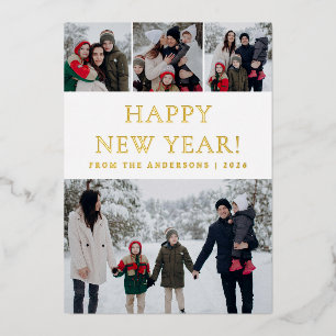Tarjeta Festiva Con Relieve Metalizado Elegante familia de Año Nuevo Feliz de Año Nuevo 4