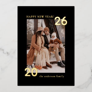 Tarjeta Festiva Con Relieve Metalizado Elegante familia moderna Feliz Año Nuevo 1 Foto