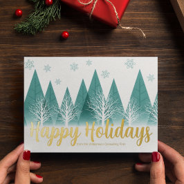 Tarjeta Festiva Con Relieve Metalizado Elegante Felices Fiestas Personalizado Green Fores