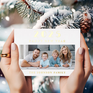 Tarjeta Festiva Con Relieve Metalizado Elegante Feliz Año Nuevo Foto Oro