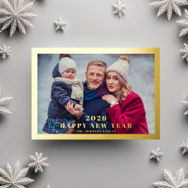 Tarjeta Festiva Con Relieve Metalizado Elegante Feliz Año Nuevo Foto Oro