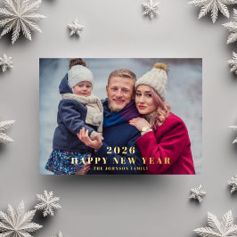 Tarjeta Festiva Con Relieve Metalizado Elegante Feliz Año Nuevo Foto Oro