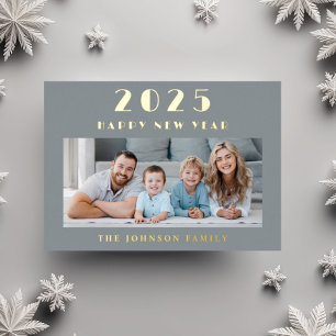 Tarjeta Festiva Con Relieve Metalizado Elegante Feliz Año Nuevo Foto Oro