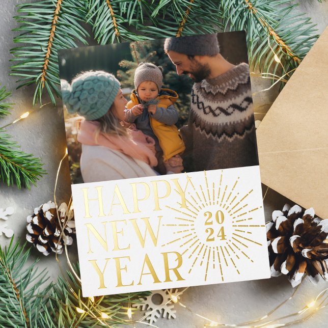 Tarjeta Festiva Con Relieve Metalizado Elegante Feliz Año Nuevo Foto Oro (Subido por el creador)