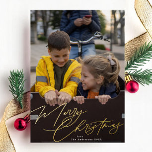 Tarjeta Festiva Con Relieve Metalizado Elegante Feliz Navidad Foto Esplendor