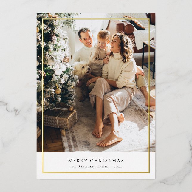 Tarjeta Festiva Con Relieve Metalizado Elegante Feliz Navidad Foto Gold (Anverso)