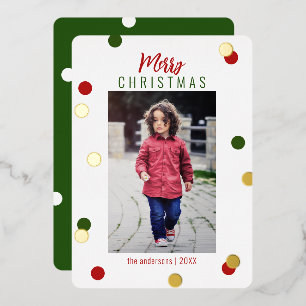 Tarjeta Festiva Con Relieve Metalizado Elegante Feliz Navidad Foto Personalizada