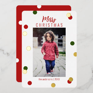 Tarjeta Festiva Con Relieve Metalizado Elegante Feliz Navidad Foto Personalizada