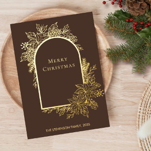 Tarjeta Festiva Con Relieve Metalizado Elegante Feliz Navidad Marrón Oro