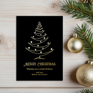 Tarjeta Festiva Con Relieve Metalizado Elegante Feliz Navidad Negro Oro