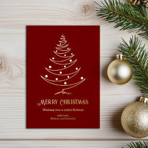 Tarjeta Festiva Con Relieve Metalizado Elegante Feliz Navidad Oro Rojo