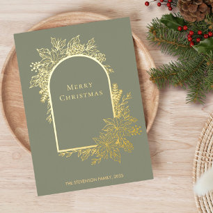Tarjeta Festiva Con Relieve Metalizado Elegante Feliz Navidad Sabor Oro Verde