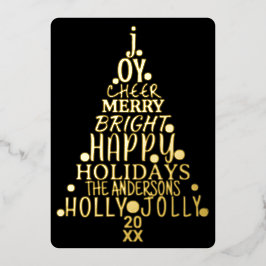 Tarjeta Festiva Con Relieve Metalizado Elegante Feliz Palabra Navidades del árbol de arte