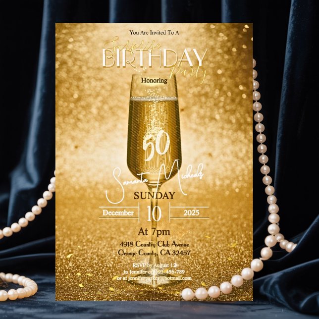 Tarjeta Festiva Con Relieve Metalizado Elegante Fiesta de sorpresa de cumpleaños para adu (Subido por el creador)