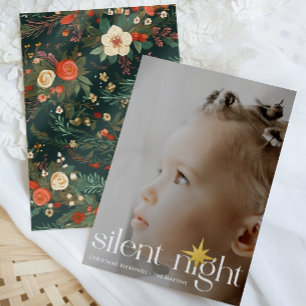 Tarjeta Festiva Con Relieve Metalizado Elegante floral Navidades nocturnos silenciosos fo