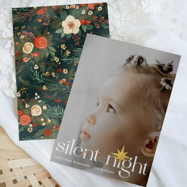 Tarjeta Festiva Con Relieve Metalizado Elegante floral Navidades nocturnos silenciosos fo (Subido por el creador)