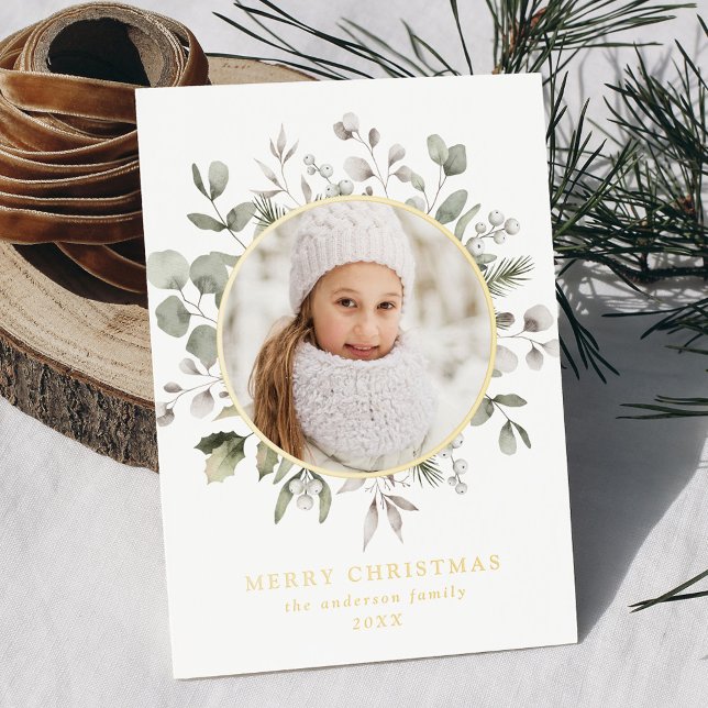 Tarjeta Festiva Con Relieve Metalizado Elegante Foliage de Invierno y foto de Snowberries (Subido por el creador)