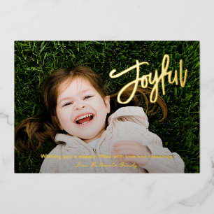 Tarjeta Festiva Con Relieve Metalizado Elegante Foto Alegre de Navidad con Letra Moderna