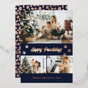 Tarjeta Festiva Con Relieve Metalizado Elegante foto azul Feliz oro de los días de Rosa