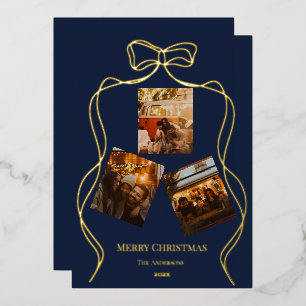 Tarjeta Festiva Con Relieve Metalizado Elegante Foto con Hoja de Oro en Azul Marino Media
