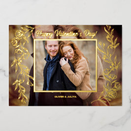Tarjeta Festiva Con Relieve Metalizado Elegante foto con letra de San Valentín