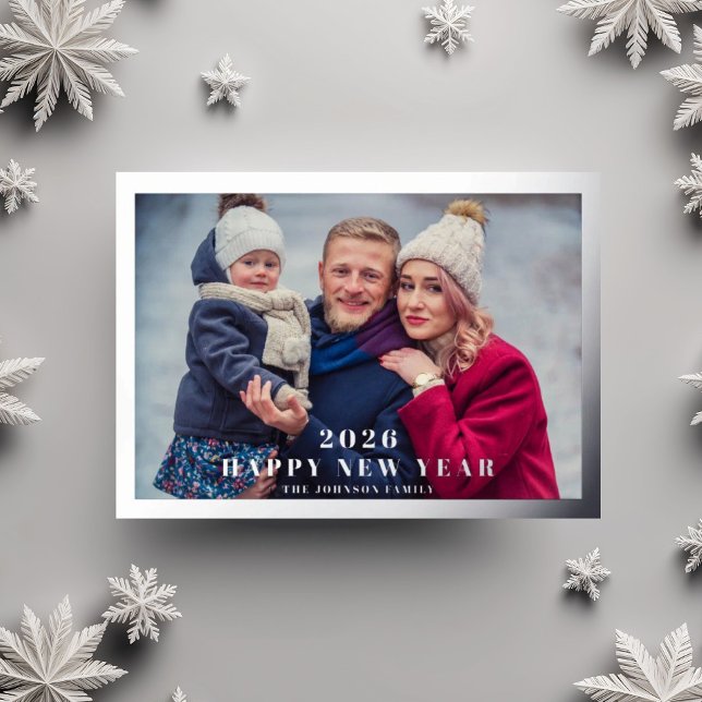 Tarjeta Festiva Con Relieve Metalizado Elegante foto de Año Nuevo Feliz (Elegant Happy New Year Photo Foil Holiday Card)
