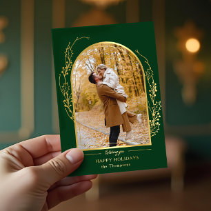 Tarjeta Festiva Con Relieve Metalizado Elegante foto de arco de oro dibujado a mano
