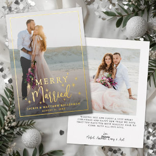 Tarjeta Festiva Con Relieve Metalizado Elegante Foto de Casados y Felices