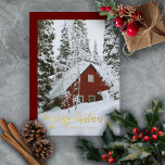 Tarjeta Festiva Con Relieve Metalizado Elegante foto de copos de nieve navideños<br><div class="desc">Relieve metalizado de foto dorado texto "Feliz Navidad" con diseño de copos de nieve de Relieve metalizado. La parte posterior presenta un color de fondo sólido. Foto de la plantilla del marcador de posición,  cortesía de Unsplash.</div>