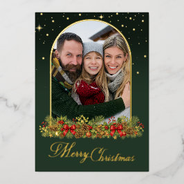 Tarjeta Festiva Con Relieve Metalizado Elegante foto de familia con arco vintage Feliz Na