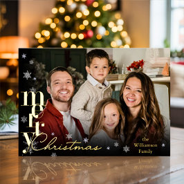 Tarjeta Festiva Con Relieve Metalizado Elegante foto de familia moderna y minimalista