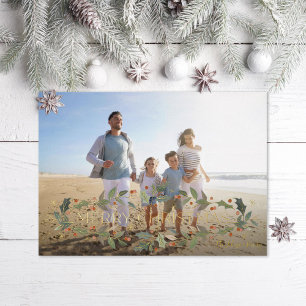 Tarjeta Festiva Con Relieve Metalizado Elegante foto de Feliz Navidad Holly