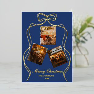 Tarjeta Festiva Con Relieve Metalizado Elegante Foto de Hoja de Oro Azul Real