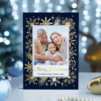 Tarjeta Festiva Con Relieve Metalizado Elegante foto de la familia de copos de nieve de l