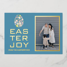 Tarjeta Festiva Con Relieve Metalizado Elegante foto de la familia Eggs de Pascua