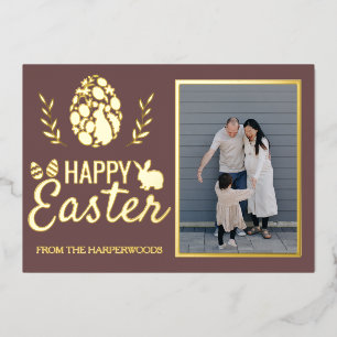 Tarjeta Festiva Con Relieve Metalizado Elegante foto de la familia Eggs de Pascua