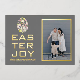 Tarjeta Festiva Con Relieve Metalizado Elegante foto de la familia Eggs de Pascua