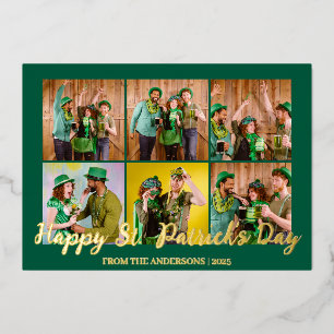 Tarjeta Festiva Con Relieve Metalizado Elegante foto de la familia Shamrock St Patricks D