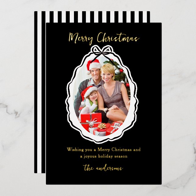 Tarjeta Festiva Con Relieve Metalizado Elegante foto de marco de barro Feliz Navidad (Anverso/Reverso)