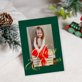 Tarjeta Festiva Con Relieve Metalizado Elegante foto de marco verde con guión dorado