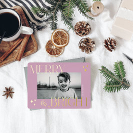 Tarjeta Festiva Con Relieve Metalizado Elegante foto de Navidad Alegre y Brillante