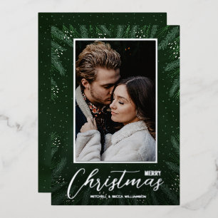 Tarjeta Festiva Con Relieve Metalizado Elegante Foto de Navidad con Verdor