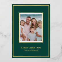 Elegante foto de Navidad Simple Verde Dorado
