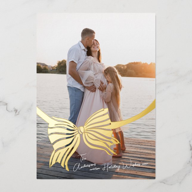 Tarjeta Festiva Con Relieve Metalizado Elegante foto de Navidades atados con reverencia d (Anverso)