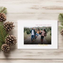 Tarjeta Festiva Con Relieve Metalizado Elegante foto de Navidades de la familia Gold Scri