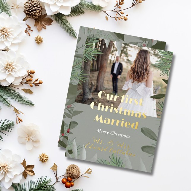 Tarjeta Festiva Con Relieve Metalizado Elegante foto de novia Navidades casados (Subido por el creador)