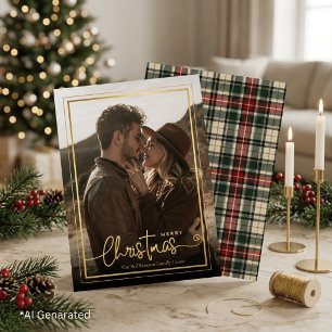 Tarjeta Festiva Con Relieve Metalizado Elegante foto de pareja de Navidad con cuadros ver