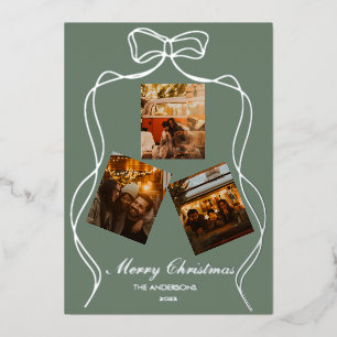 Tarjeta Festiva Con Relieve Metalizado Elegante Foto de Plata con Hoja de Salvia