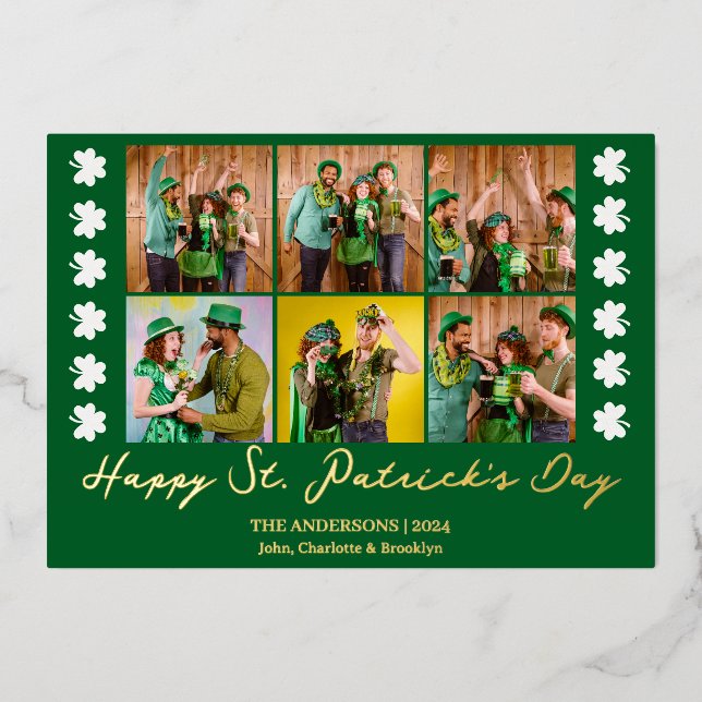 Tarjeta Festiva Con Relieve Metalizado Elegante foto de Shamrock St. Patrick's Day Family (Anverso)