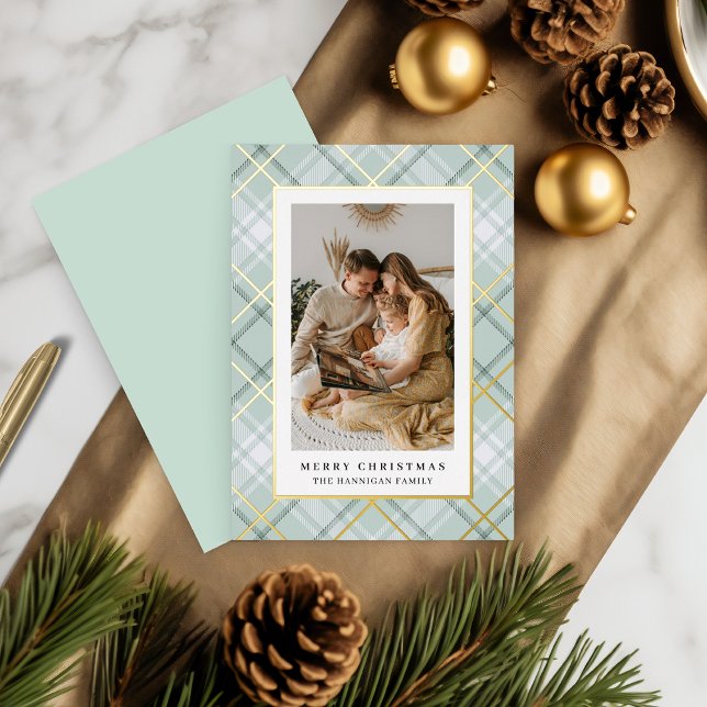 Tarjeta Festiva Con Relieve Metalizado Elegante foto familiar de cuadros verdes (Subido por el creador)